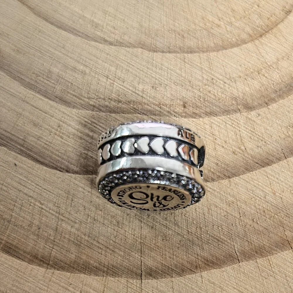 Pandora She is LOVED WOKTHY STRONG FEARIESS Charm, S925 Silver Jewelry